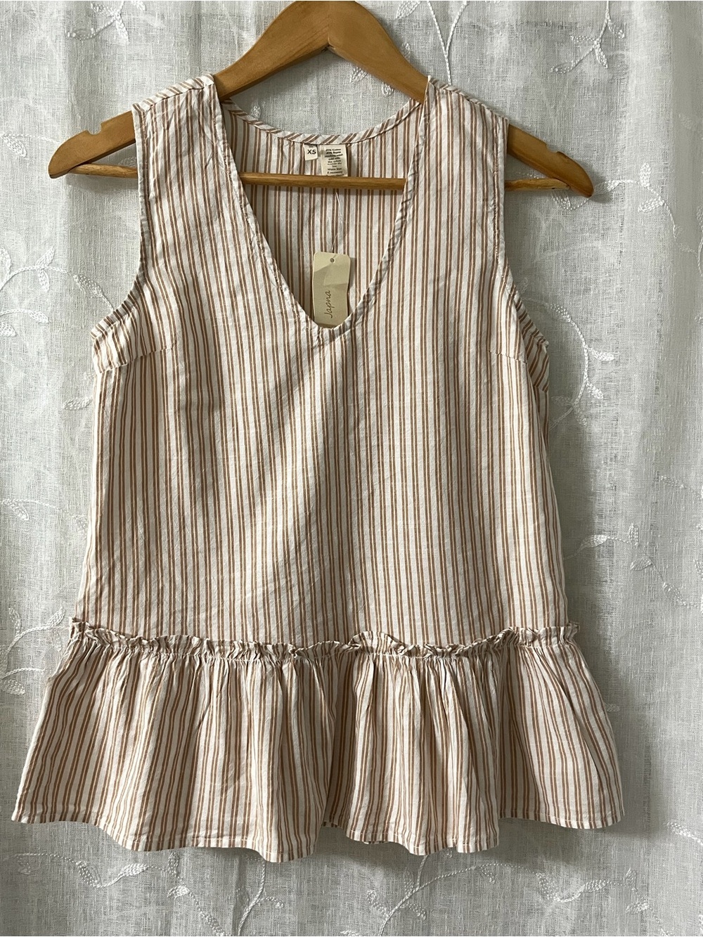 Japna White and Tan Striped Tank Size XS